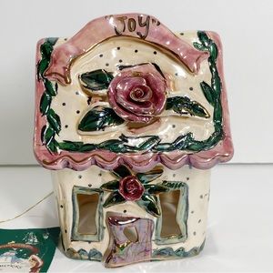 Vintage Rare Heather Goldminc JOY Cottage Hand Painted Ceramic Tealight HouseNEW